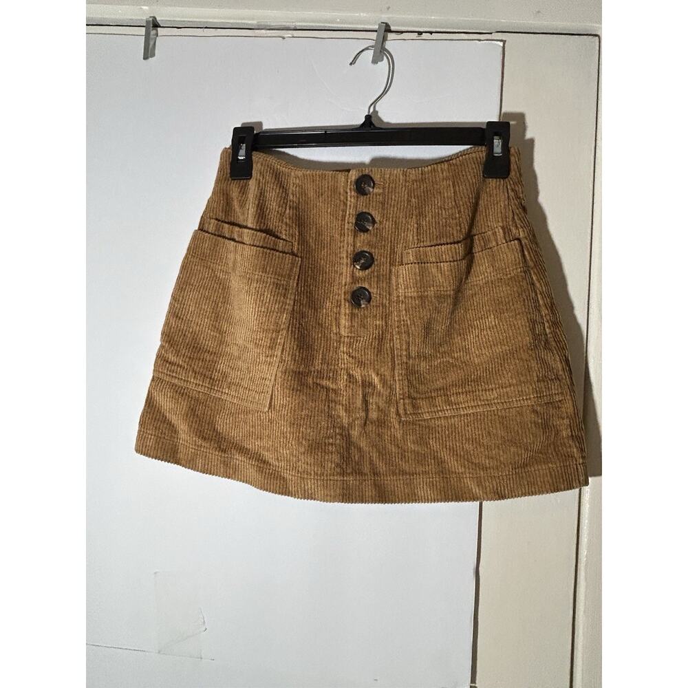 Altar'd State Caramel Corduroy Mini Skirt with Buttons - Size Small